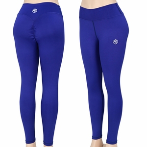High-Waist Seamless Yoga <b>Leggings</b> Full Length Ruched Butt Solid Blue stretch Nylon Elastic Waist Four-Way Stretch - Product Image 1