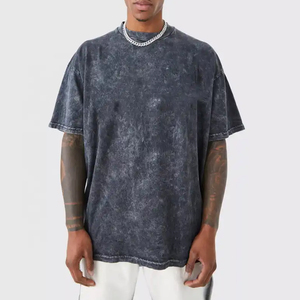 T-shirt délavé à l'acide pour homme, livraison rapide, faible MOQ, vente en gros de vêtements pour homme, t-shirt en coton épais délavé à l'acide - Product Image 2