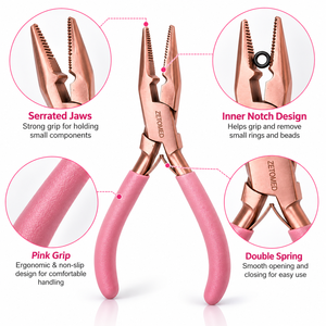 Kit d'outils de pose de perles pour extensions capillaires Or Rose, Pince de pose et de retrait de micro-perles, Enfileur à boucle à poignée rose ZetomedPro - Product Image 5