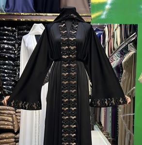 Wholesale Modest Dubai Beaded Sequined <b>Long</b> Sleeve Abaya Muslim Traditional Handmade Wedding Women Breathable V Neck - Product Image 1