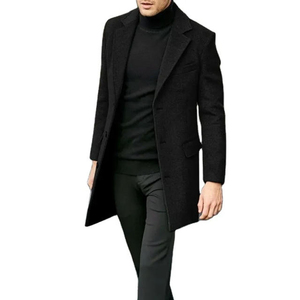 SHARISSA INTERNATIONAL <b>Men's</b> Genuine Leather <b>Long</b> Overcoat Turtleneck Collar Single Breasted Slim Fit Black - Product Image 3