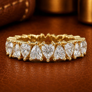 Hermosa banda de diamantes cultivados en laboratorio con corte de corazón, anillo de eternidad completo de oro amarillo de 14K, anillos de boda nupciales, banda de aniversario, venta al por mayor personalizada - Product Image 1