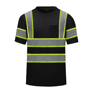 เสื้อยืดทำงานสะท้อนแสงสีดำสำหรับผู้ชาย มีกระเป๋า โพลีเอสเตอร์ ชุดทำงานเพื่อความปลอดภัย งานก่อสร้าง 2026 แบบกำหนดเองได้ - Product Image 1
