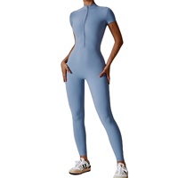Precio al por mayor RTS: Mono elástico de manga corta con cuello simulado y color liso para mujer, elástico en cuatro direcciones, modelo AS-YJ-512