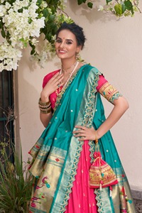 Lehenga Choli de Seda Jacquard con Diseño Étnico Tradicional Indio y Trabajo de Tejido Zari para Vestido de Boda para Mujer, Ropa Elegante - Product Image 2