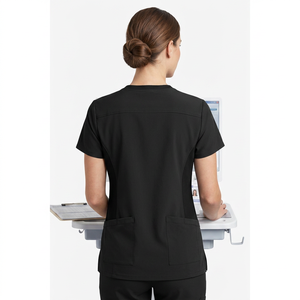 Blouse d'hôpital blanche en coton tissé à col en V pour femme avec poches et détection d'aiguilles - Product Image 6