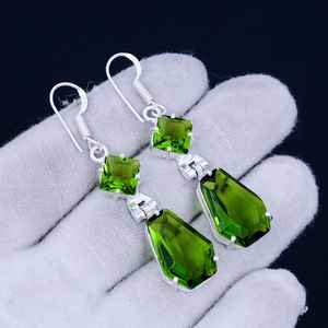 Boucles d'oreilles pendantes en pierre de péridot faites à la main, en argent sterling 925, bijoux pour femmes, cadeau, vente en gros - Product Image 2