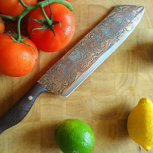 Couteau de chef en cuivre Damas fait main, outil de cuisine professionnel pour la préparation des aliments, pour la maison et la restauration - Product Image 6