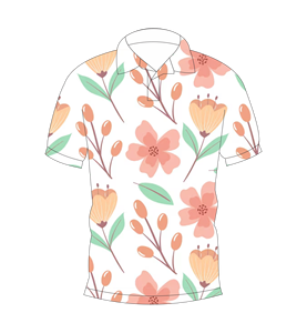 Camisa Polo Personalizada para Hombre con Estampado Floral Color Durazno, Manga Corta, Casual, Verano, Transpirable, Moda, Golf - Product Image 1