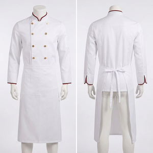 Uniforme de Chef Blanco de Algodón y Poliéster Premium de 240 GSM con Botones Dorados y Logotipo Bordado Personalizado, Delantal para Cocina - Product Image 1