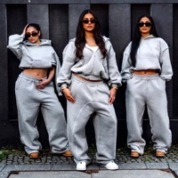 Conjunto de Sudadera y Pantalones de Chándal de Algodón French Terry para Hombre, de Corte Holgado Personalizado, Doble Capa, Gris, con Efecto Acampanado y Apilado, Estilo Baggy Oversized