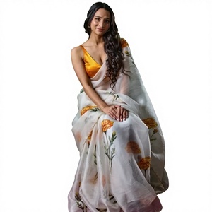 Sari de Seda Tabby de Diseño Moderno para Mujer, Estilo Bollywood Indio, con Blusa Étnica, Cómodo y Elegante, Exclusivo para Bodas y Fiestas - Product Image 1