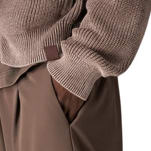 Blouson Bomber Homme Marron Foncé Lavé en Maille Côtelée, Veste Décontractée à Fermeture Éclair avec Poignets et Ourlet Côtelés, Vêtement d'Extérieur Tendance - Product Image 4