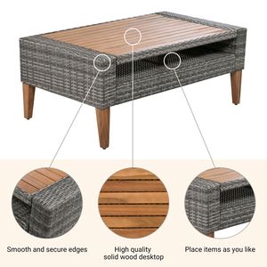 6-Piece All-Weather PE Wicker Outdoor <b>Rattan</b> <b>Sofa</b> Set with Double Cushions and Wood Legs Wood Table for Gardens - Product Image 4