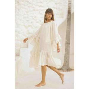 Robe midi bohème blanche pour femme, coupe ample, ourlet à volants, manches fluides, robe d'été décontractée pour la plage et les vacances - Product Image 2