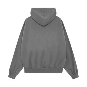 Men's Gray Hooded Pullover Sweatshirt Solid Color French Terry Fabric Regular Sleeve Autumn Style - Product Image 2