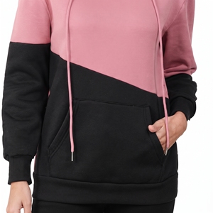 Sudadera con Capucha para Mujer, Diseño Asimétrico con Bloques de Color, Algodón y Fibra de Bambú, Informal, con Bolsillos, para Otoño - Product Image 4