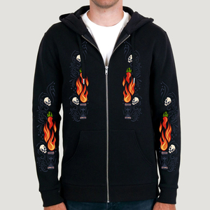 Sweat-shirt à capuche zippé noir pour homme avec poche sur la manche, 100% coton, coupe ample, hiver - Product Image 1