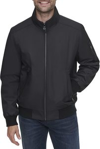 Men's Black Solid Bomber <b>Jacket</b> Zipper Closure <b>Mandarin</b> <b>Collar</b> Casual Windproof Wool Lining High Street Winter Wear Regular Fit - Product Image 5