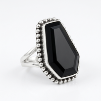 Bague Statement en Onyx Noir Forme Cercueil, Argent Sterling 925, Style Gothique Punk, Bijoux Fins Faits Main, Vente en Gros, Bague Personnalisée pour Femme