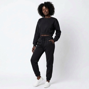 2 Piece Crop Sweatshirt Jogger Winter Set Fleece Crew Neck Warm Thick <b>Matching</b> Custom OEM Wholesale Manufacturer - Product Image 1