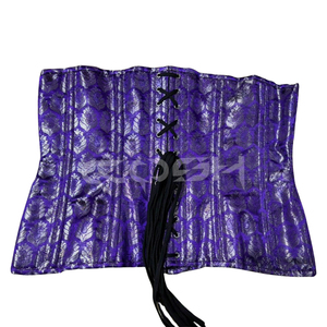 Corsé de brocado morado con varillas de acero, corte bajo el busto, para curvas extremas, con cierre frontal y cordones ajustables en la espalda - Product Image 2