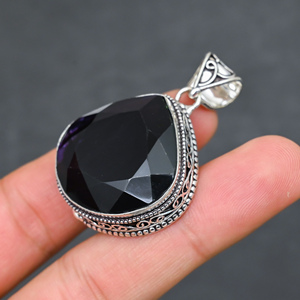 Magnifique pendentif en améthyste synthétique très prisé, en argent sterling 925, fait main, bijou statement, cadeau pour femme - Product Image 4