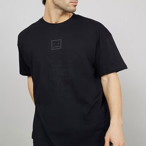 Camiseta de hombre con diseño personalizado, 100% algodón, con pedrería, color sólido, transpirable, de corte holgado, con logo impreso y pedrería. - Product Image 3