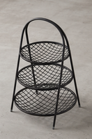 Panier de rangement à fruits en fil métallique noir à trois niveaux avec poignée arquée, organisateur de comptoir à 3 couches en forme de bol ouvert