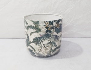 Metal flower <b>pot</b> flore round marble finish planter modern decorative indoor outdoor plant <b>pot</b> durable rust resistant garden. - Product Image 2