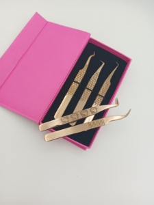 Professional Customized Gold-Plated Eyelash Tweezers Smooth Tip <b>Strong</b> Grip Precision Control Model 716 Hello Kitty Logo <b>Box</b> - Product Image 5