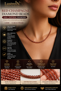 Cuentas Redondas de Diamante Rojo Champán Natural de 3.5mm, Facetadas, Hilo de Piedras Preciosas de Lujo para la Fabricación de Joyas - Product Image 5