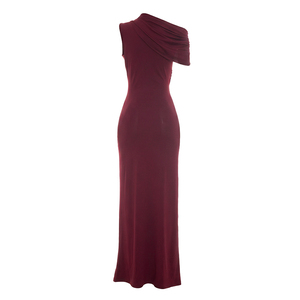 Vestido Maxi de Fiesta para Mujer, Color Borgoña, de Un Solo Hombro, con Aberturas y Drapeado - Product Image 2