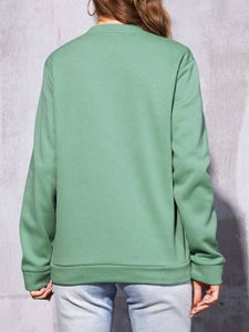 Sudadera Verde Menta para Mujer, Cuello Redondo, Felpa de Algodón Grueso, Manga Larga, Corte Holgado, Hombros Caídos, Estilo Casual Urbano para Invierno - Product Image 2