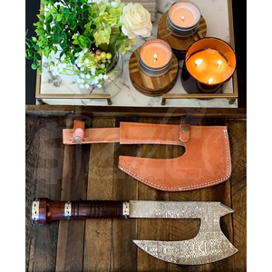 Custom Full Tang Damascus Steel Hunting Camping Bearded <b>Axe</b> Micarta Handle Tomahawk Real Hatchet with Leather Sheath, Ideal Gift - Product Image 4