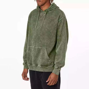Sudadera con Capucha Verde Oversize para Hombre, Lavado Ácido, 100% Algodón French Terry, Estilo Casual Urbano, Diseño con Bolsillos, Ajuste Otoñal - Product Image 4