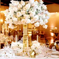 Support à fleurs en métal rectangulaire doré et argenté pour centre de table de mariage, décoration de table de mariage