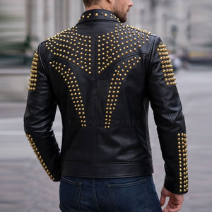 Veste de moto vintage en cuir PU noir pour homme avec col montant, fermeture éclair et logo sur le devant, style motard - Product Image 2