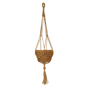 Eco-Friendly Handcrafted Seagrass <b>Hanging</b> Planter <b>Basket</b> with Jute Macrame Hanger & Tassel Wholesale - Product Image 1