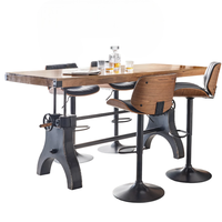 Table à manivelle industrielle avec plateau en bois de manguier massif, réglable en hauteur, pour salle à manger, comptoir, bar, maison, hôtel, cuisine