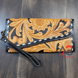 2026 Luxury Designer Tooled Leather Floral Pattern <b>Women</b> Clutches High Quality Stylish Cash & <b>Card</b> Holder Long <b>Wallet</b> Evening - Product Image 1