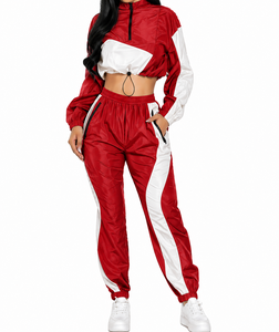 Women Windbreaker Tracksuit Set Crop Jacket Jogger Pants Nylon Custom Logo OEM - Product Image 5