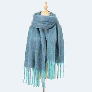 Écharpe longue classique en acrylique, couleur unie beige avec franges jaunes, pour femme, hiver, isolation thermique, adulte - Product Image 4