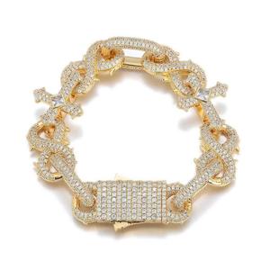 Luxury 14K <b>Solid</b> <b>Gold</b> <b>Gold</b> Plated Lab Grown Diamond Spike Cross Cuban Link Custom Unisex Hip Hop IGI Certified Bracelet - Product Image 4