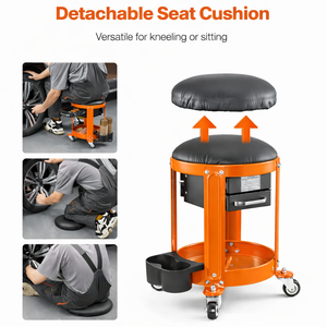 <b>Rolling</b> Mechanic Seat with <b>Tool</b> Storage Drawers, Garage Workshop Stool with Wheels Padded Seat Waterproof Steel OEM GAPGAR028 - Product Image 3