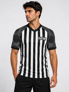 Maillot d'arbitre rayé noir et blanc pour homme, col en V, manches courtes à motif de points circulaires, maillot de performance pour officiels de football - Product Image 4