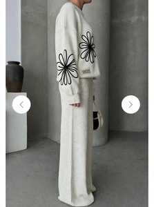 Ensemble de survêtement décontracté pour femme, coupe ample, 2 en 1, imprimé floral, tricot léger, pull à col roulé et pantalon large, tenue d'automne - Product Image 2