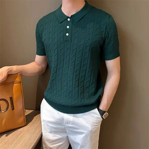 Polo à manches courtes en tricot vertical, tendance et polyvalent, t-shirt décontracté pour homme, chemise de haute qualité pour homme - Product Image 3