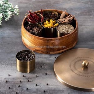 ชุดกล่องเครื่องเทศไม้ดีไซน์ทันสมัย7ชิ้นพร้อมฝาปิดสแตนเลสที่เก็บเครื่องประดับในครัว - Product Image 3