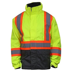 Men Winter Safety Construction Bomber <b>Jacket</b> Reflective Windbreaker High Visibility Worker Multipocket Fireproof Stand Hooded - Product Image 1